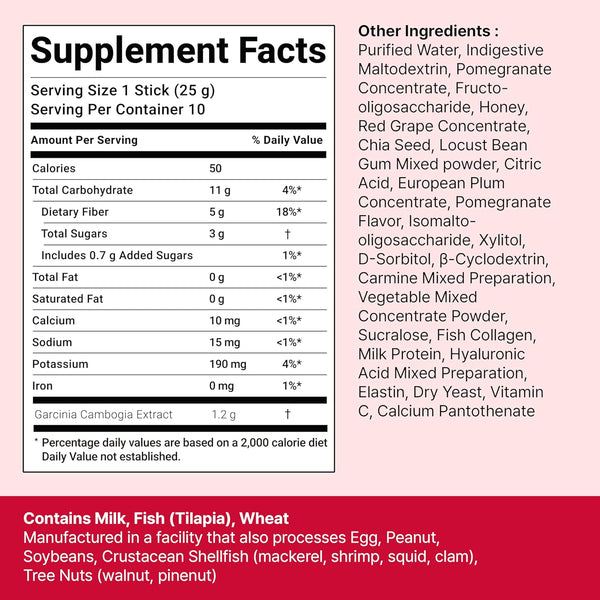 Dovi Coleology Cutting Stick Jelly (Pomegranate) – Dietary Fiber Supplement for Healthy Weight Management, Chia Seeds & Garcinia Cambogia, Korean Beauty with Collagen